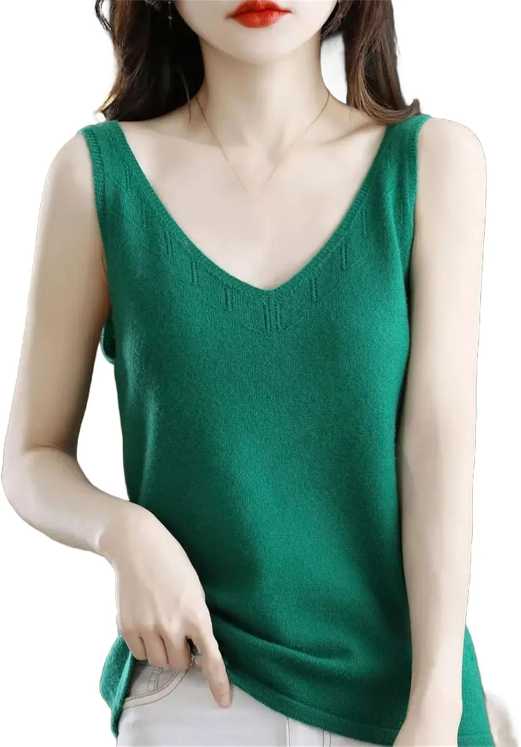 Women Pore Wool V-Neck Vest Cardigan Sleeveless Sweater Soft Simple Style Cashmere Knitwear Camisole