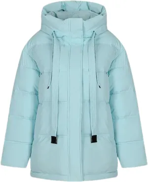 Women Solid Hooded Cotton-Padded Jacket Casual Warm Drawstring Long Sleeve Parka Coat