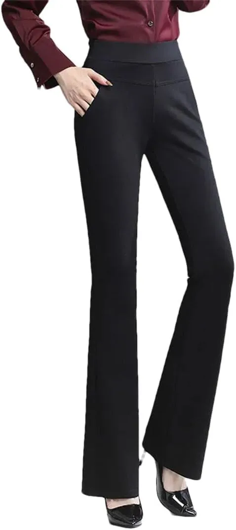 Women Spring Plus Size Stretch Flare Pants Office Lady Elegant Suit Flared Trousers Elastic Band Waist