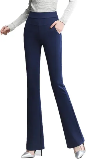 Women Spring Plus Size Stretch Flare Pants Office Lady Elegant Suit Flared Trousers Elastic Band Waist