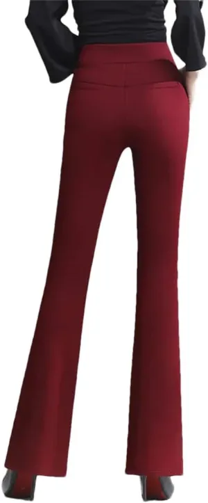 Women Spring Plus Size Stretch Flare Pants Office Lady Elegant Suit Flared Trousers Elastic Band Waist