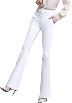 Women Spring Plus Size Stretch Flare Pants Office Lady Elegant Suit Flared Trousers Elastic Band Waist