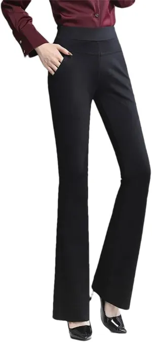 Women Spring Plus Size Stretch Flare Pants Office Lady Elegant Suit Flared Trousers Elastic Band Waist