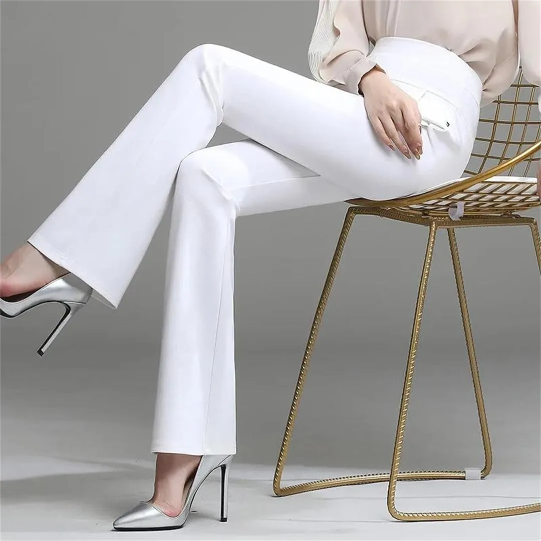 Women Spring Plus Size Stretch Flare Pants Office Lady Elegant Suit Flared Trousers Elastic Band Waist