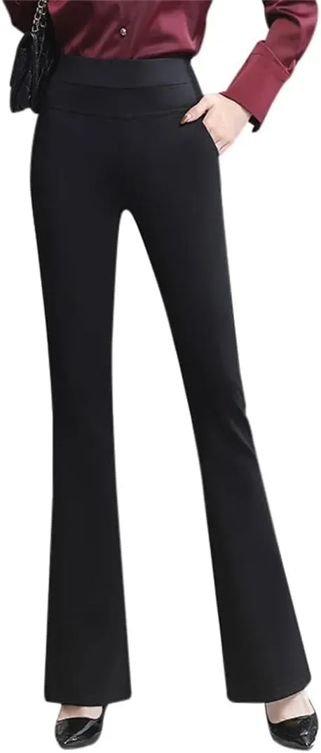 Women Spring Plus Size Stretch Flare Pants Office Lady Elegant Suit Flared Trousers Elastic Band Waist