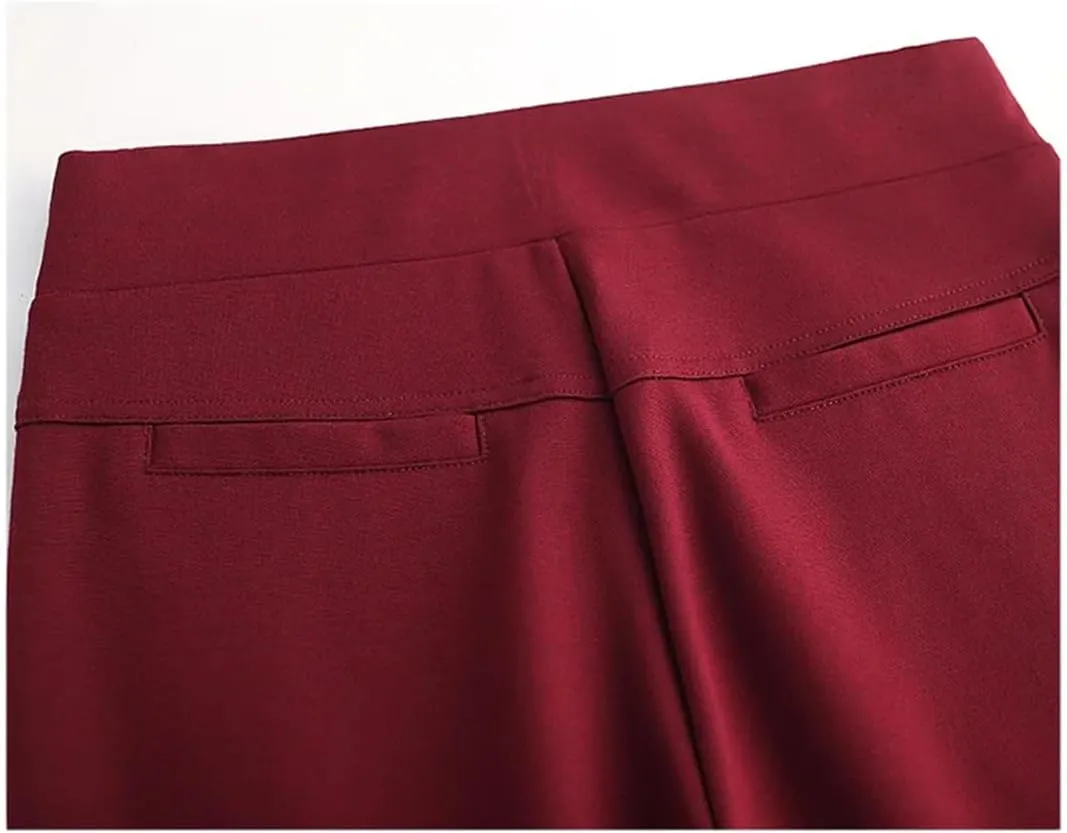Women Spring Plus Size Stretch Flare Pants Office Lady Elegant Suit Flared Trousers Elastic Band Waist