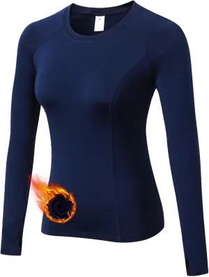 Women Thermal Top Thumbholes Fleece Ski Base Layer UPF 50  Long Sleeve Compression Shirts Running,Warm,Quick Dry