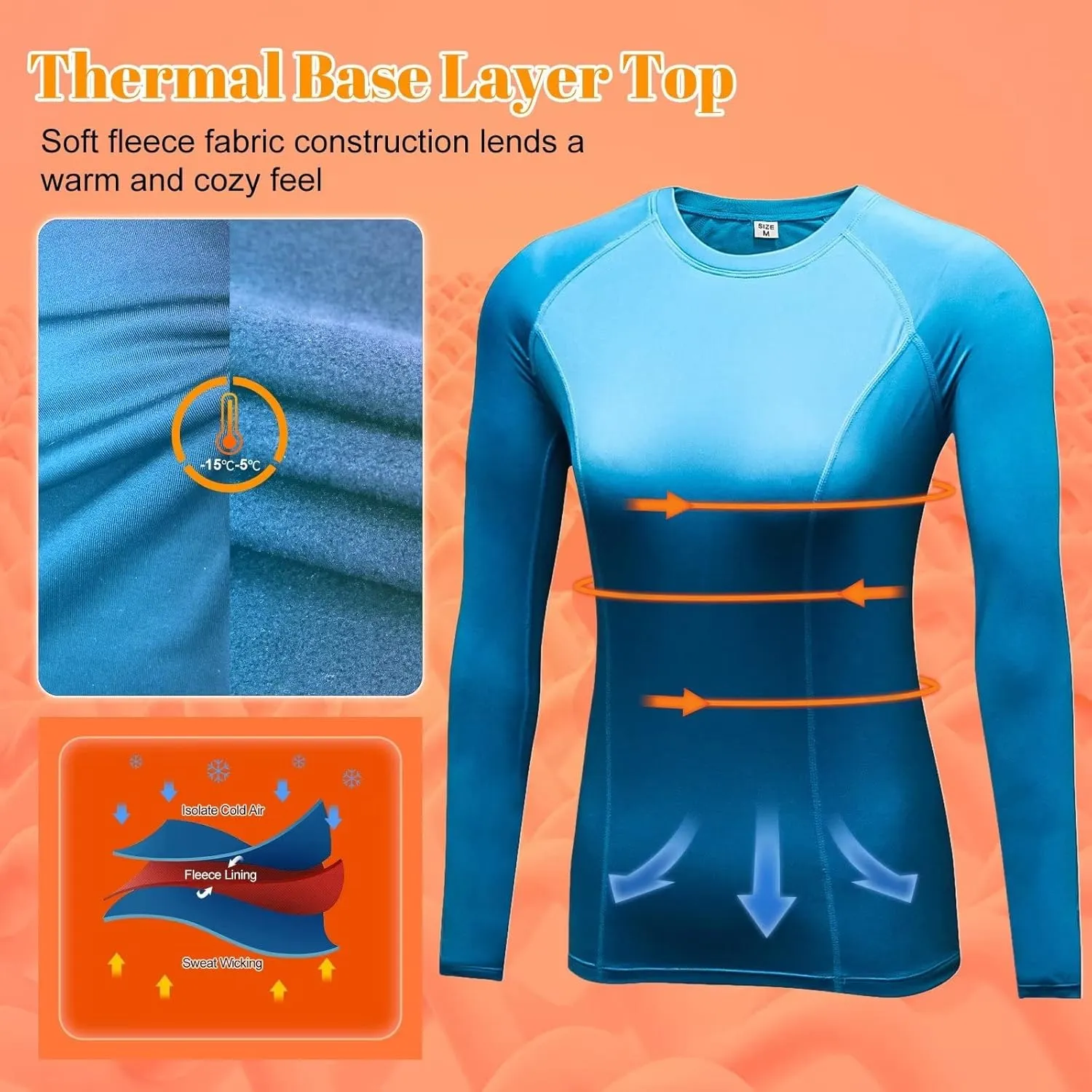 Women Thermal Top Thumbholes Fleece Ski Base Layer UPF 50  Long Sleeve Compression Shirts Running,Warm,Quick Dry