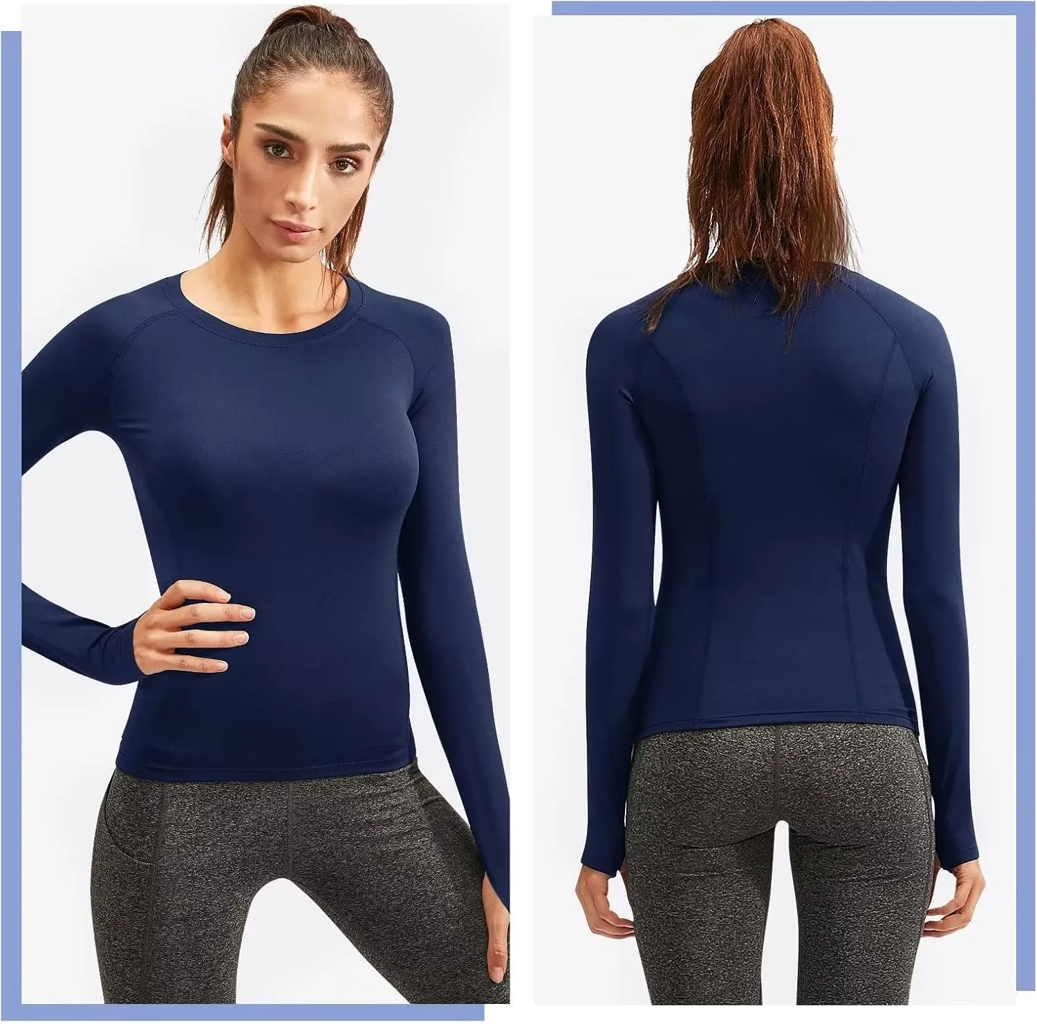 Women Thermal Top Thumbholes Fleece Ski Base Layer UPF 50  Long Sleeve Compression Shirts Running,Warm,Quick Dry