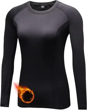 Women Thermal Top Thumbholes Fleece Ski Base Layer UPF 50  Long Sleeve Compression Shirts Running,Warm,Quick Dry