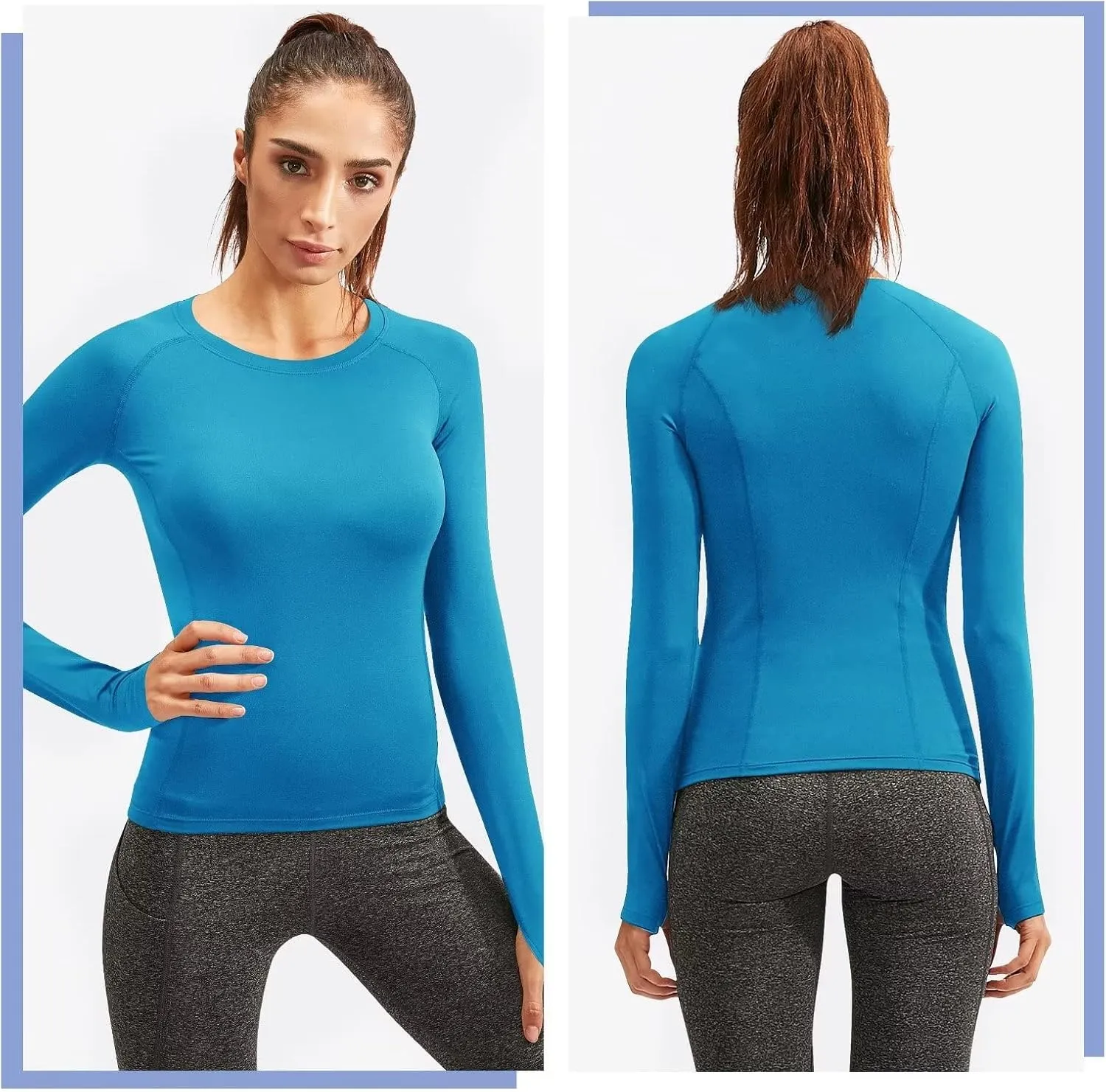 Women Thermal Top Thumbholes Fleece Ski Base Layer UPF 50  Long Sleeve Compression Shirts Running,Warm,Quick Dry