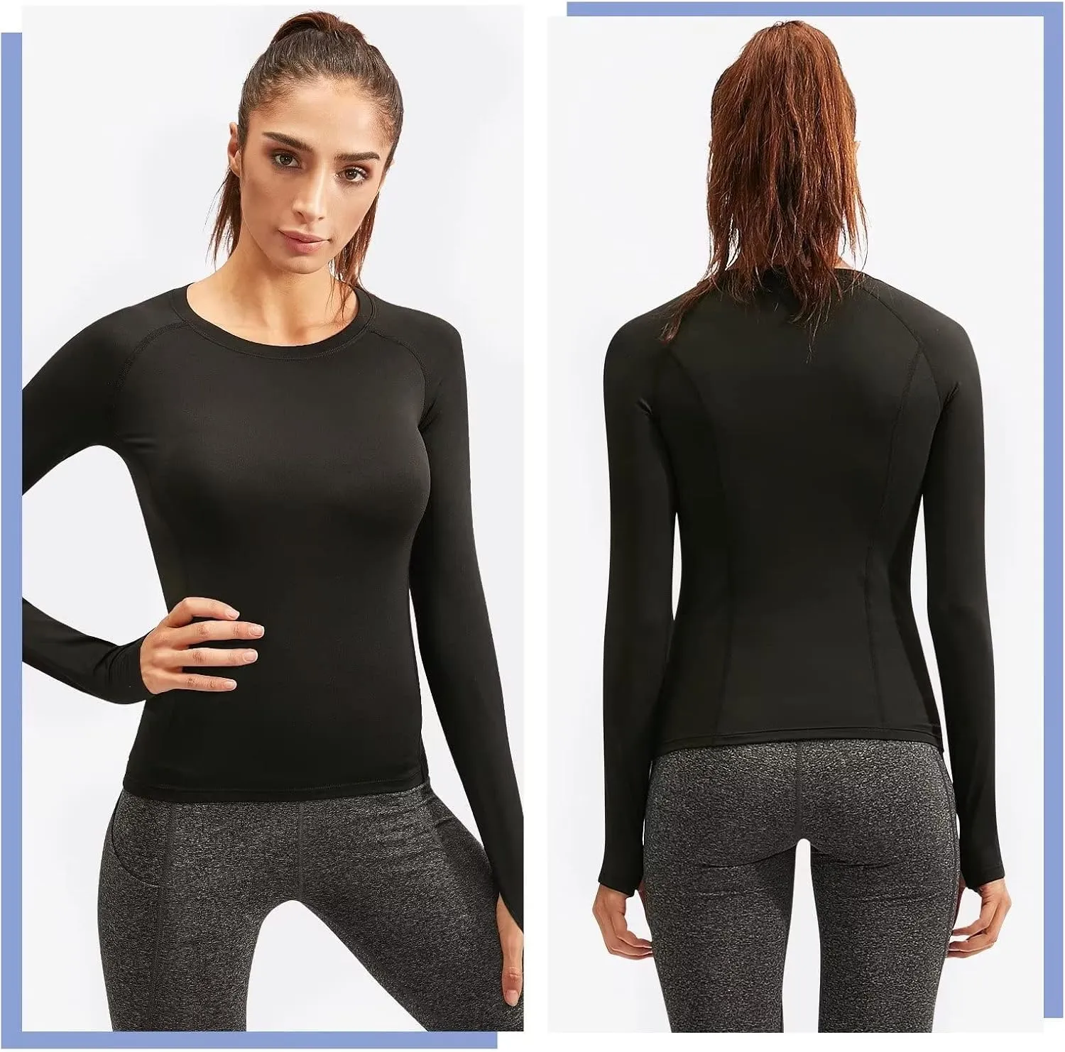 Women Thermal Top Thumbholes Fleece Ski Base Layer UPF 50  Long Sleeve Compression Shirts Running,Warm,Quick Dry