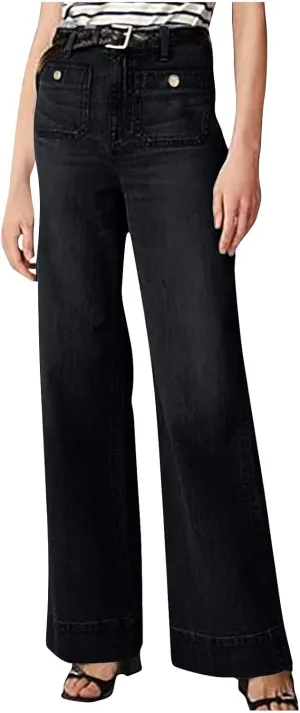 Women Wide Leg Jeans High Waisted Denim Pants Stretch Bell Bottom Jeans with Pockets Trendy Work Pants Comfy Trousers