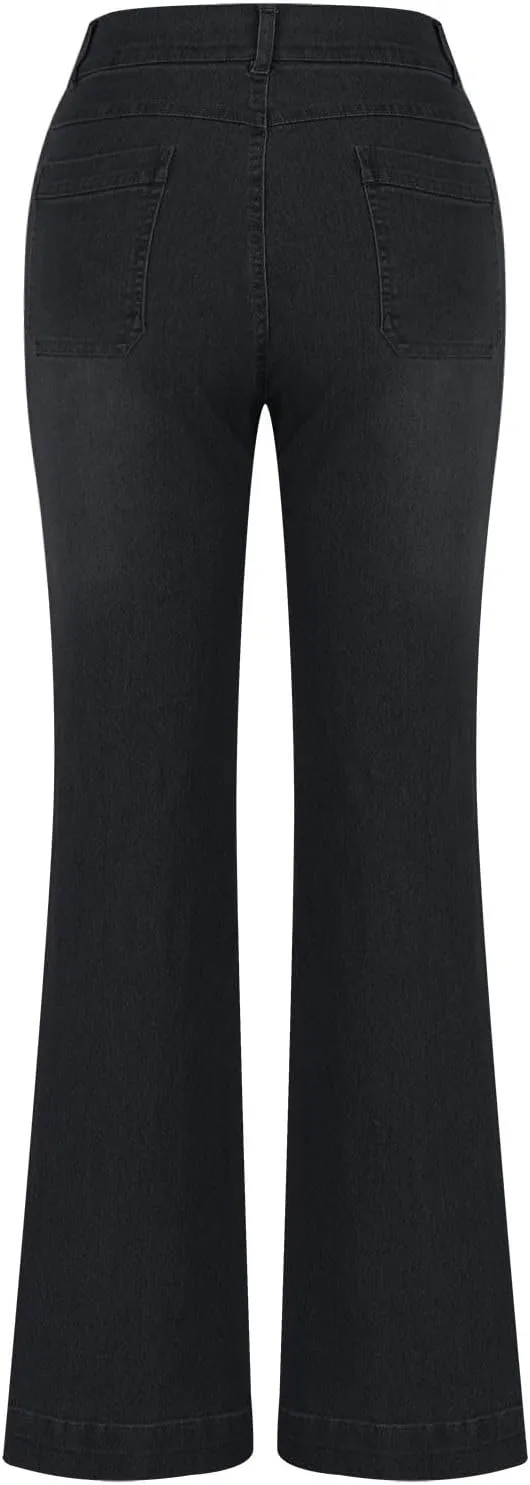 Women Wide Leg Jeans High Waisted Denim Pants Stretch Bell Bottom Jeans with Pockets Trendy Work Pants Comfy Trousers