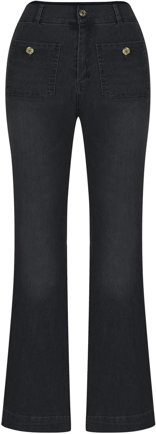 Women Wide Leg Jeans High Waisted Denim Pants Stretch Bell Bottom Jeans with Pockets Trendy Work Pants Comfy Trousers