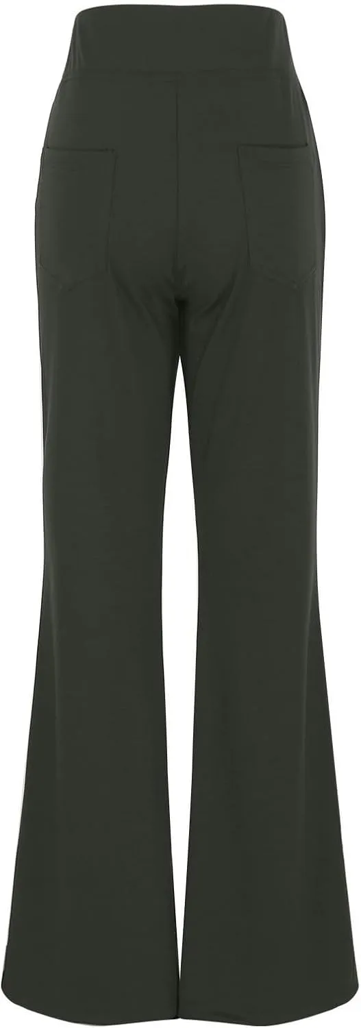 Women Work Pants, Summer High Waisted Yoga Pants Elastic Waist Dressy Casual Flare Leggings Tummy Control Trousers