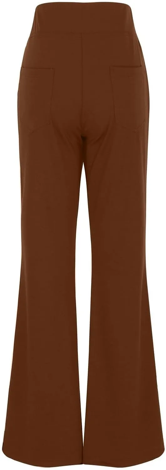 Women Work Pants, Summer High Waisted Yoga Pants Elastic Waist Dressy Casual Flare Leggings Tummy Control Trousers