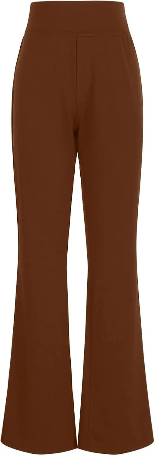 Women Work Pants, Summer High Waisted Yoga Pants Elastic Waist Dressy Casual Flare Leggings Tummy Control Trousers