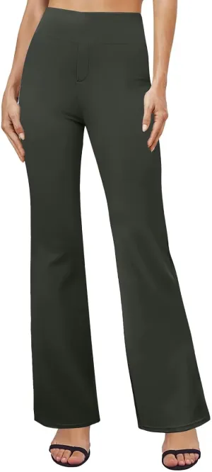 Women Work Pants, Summer High Waisted Yoga Pants Elastic Waist Dressy Casual Flare Leggings Tummy Control Trousers
