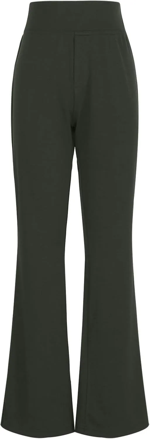 Women Work Pants, Summer High Waisted Yoga Pants Elastic Waist Dressy Casual Flare Leggings Tummy Control Trousers
