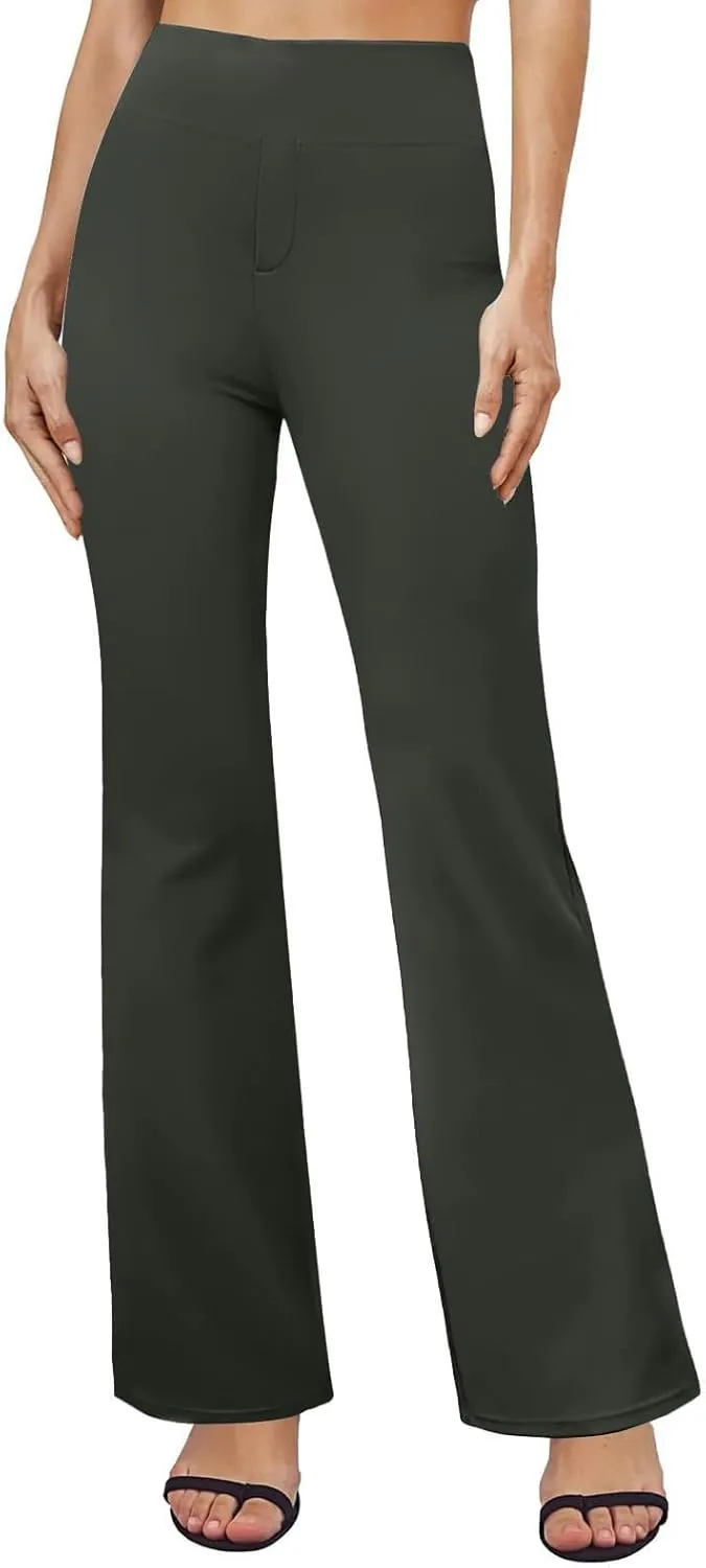Women Work Pants, Summer High Waisted Yoga Pants Elastic Waist Dressy Casual Flare Leggings Tummy Control Trousers