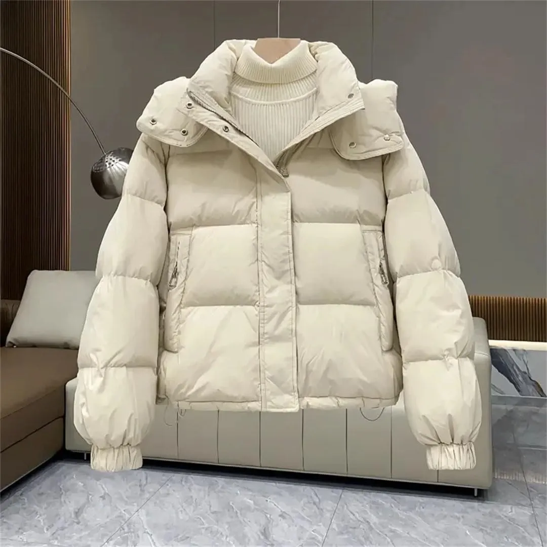 Women's Autumn Winter Down Cotton Jacket Korean Cotton-Padded Thicken Warm Hooded Parkas Short Coat Top