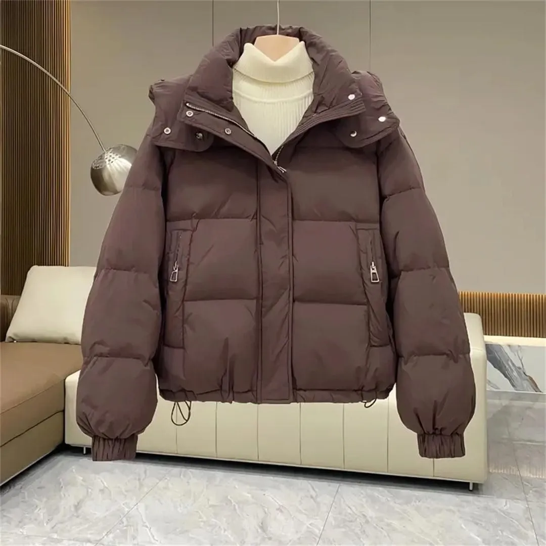 Women's Autumn Winter Down Cotton Jacket Korean Cotton-Padded Thicken Warm Hooded Parkas Short Coat Top
