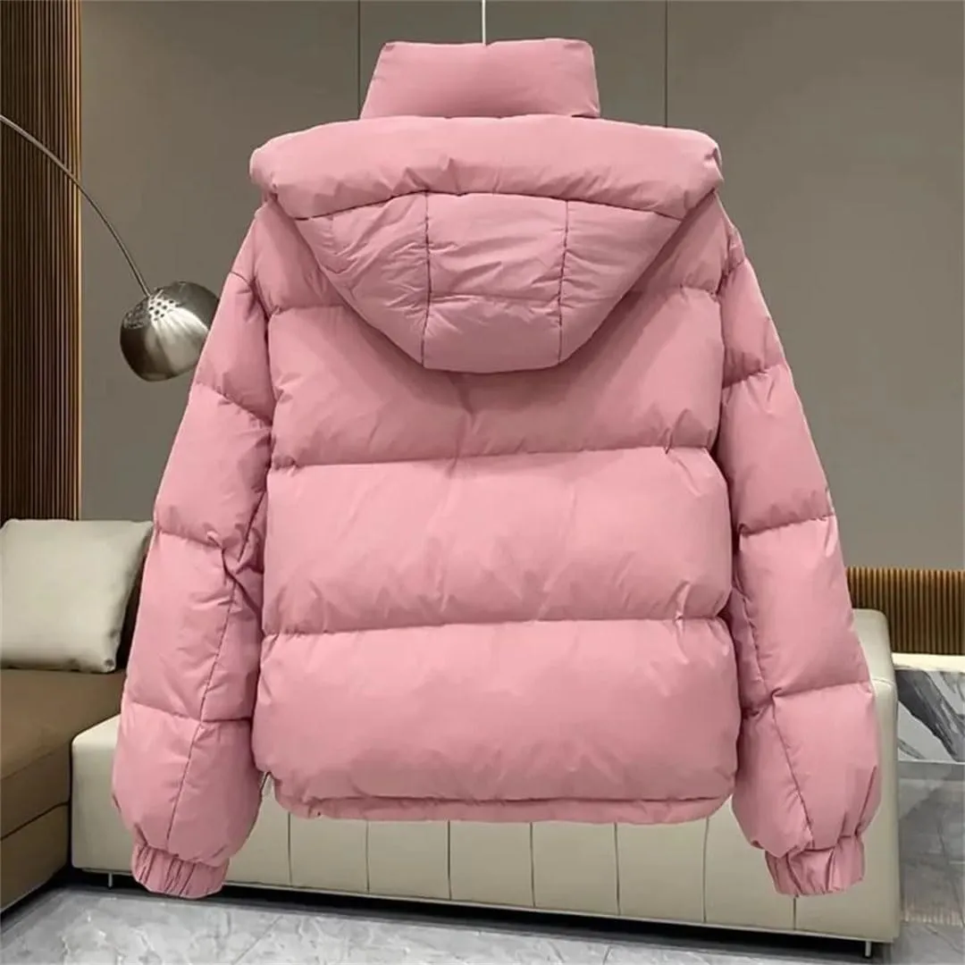 Women's Autumn Winter Down Cotton Jacket Korean Cotton-Padded Thicken Warm Hooded Parkas Short Coat Top