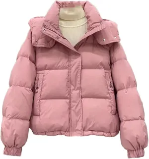 Women's Autumn Winter Down Cotton Jacket Korean Cotton-Padded Thicken Warm Hooded Parkas Short Coat Top