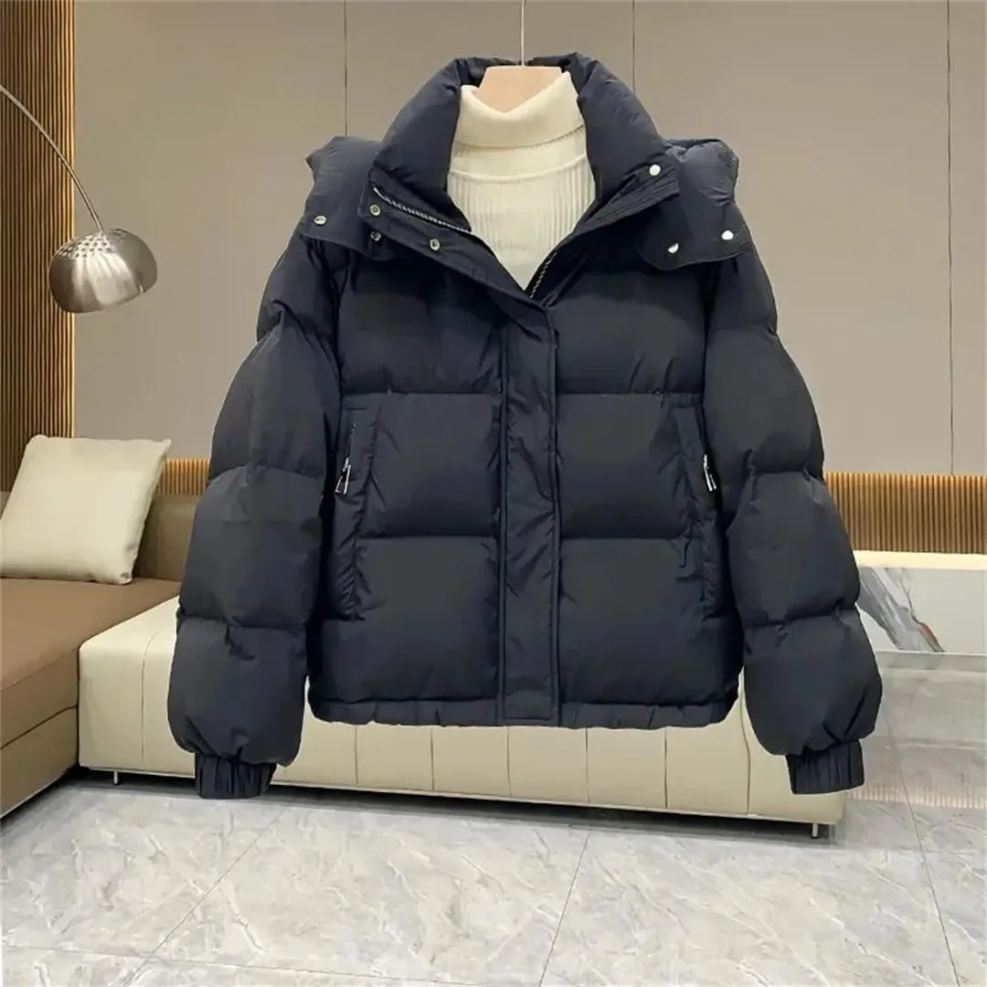 Women's Autumn Winter Down Cotton Jacket Korean Cotton-Padded Thicken Warm Hooded Parkas Short Coat Top