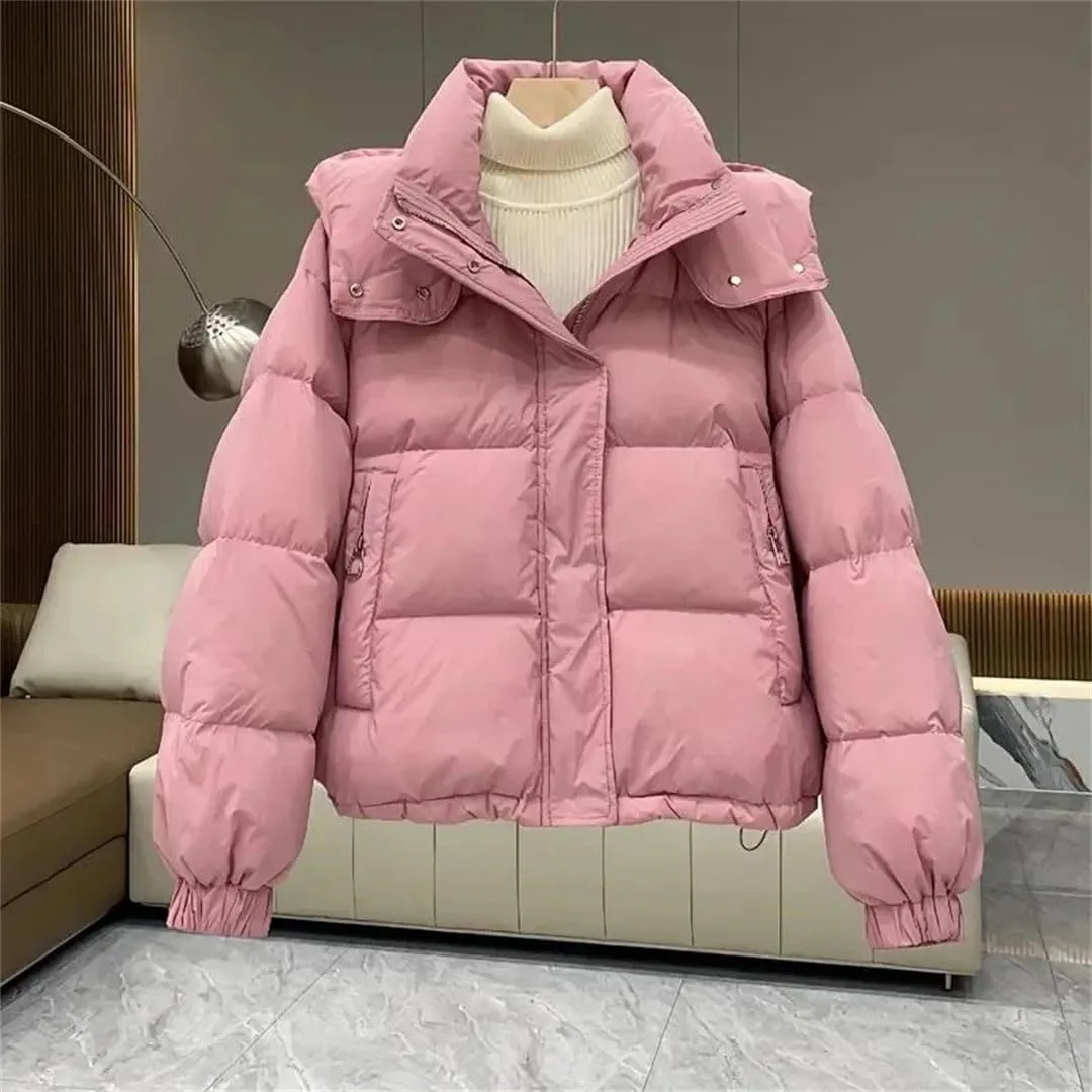 Women's Autumn Winter Down Cotton Jacket Korean Cotton-Padded Thicken Warm Hooded Parkas Short Coat Top