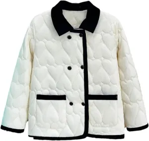 Women's Autumn Winter Fashion Contrast Color Cotton-Padded Coat Warm Heart Shaped Parkas