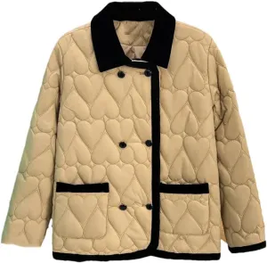 Women's Autumn Winter Fashion Contrast Color Cotton-Padded Coat Warm Heart Shaped Parkas