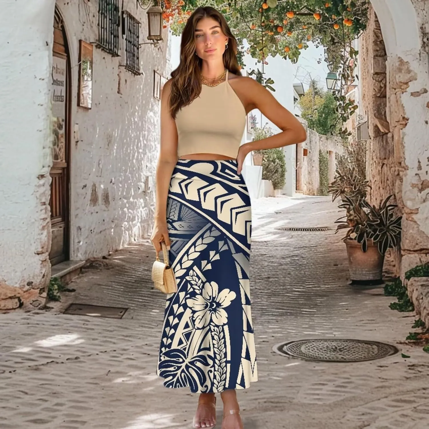 Womens Bohemian Skirts High Waist Skirt with Zipper Lightweight Soft Long Maxi Skirts Summer Fashion