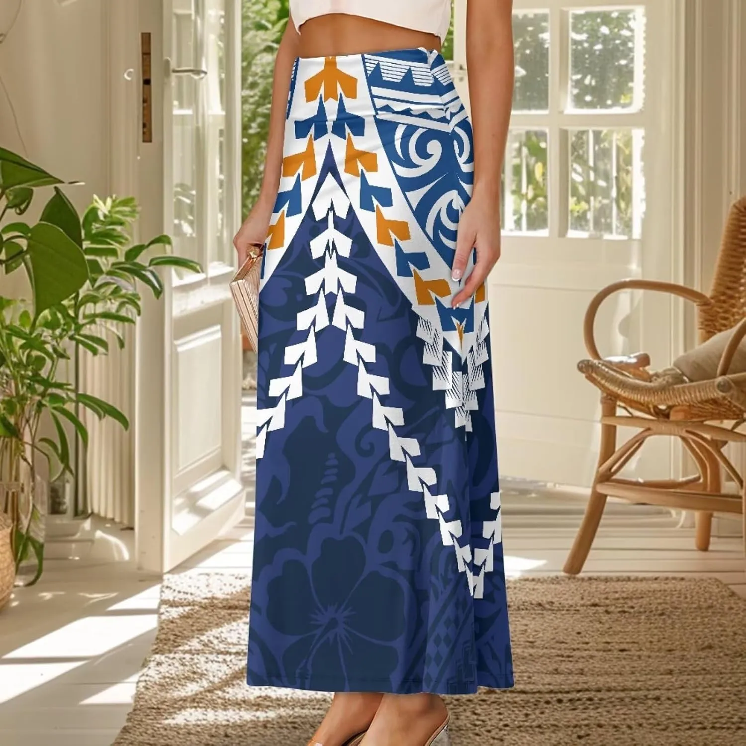 Womens Bohemian Skirts High Waist Skirt with Zipper Lightweight Soft Long Maxi Skirts Summer Fashion