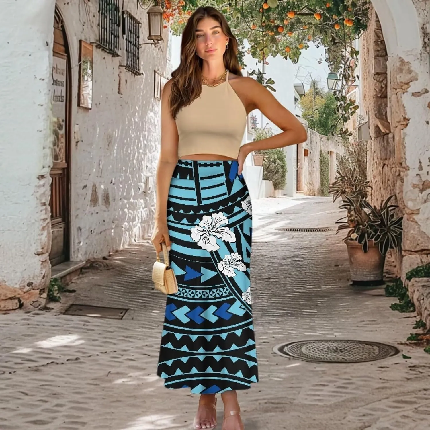 Womens Bohemian Skirts High Waist Skirt with Zipper Lightweight Soft Long Maxi Skirts Summer Fashion