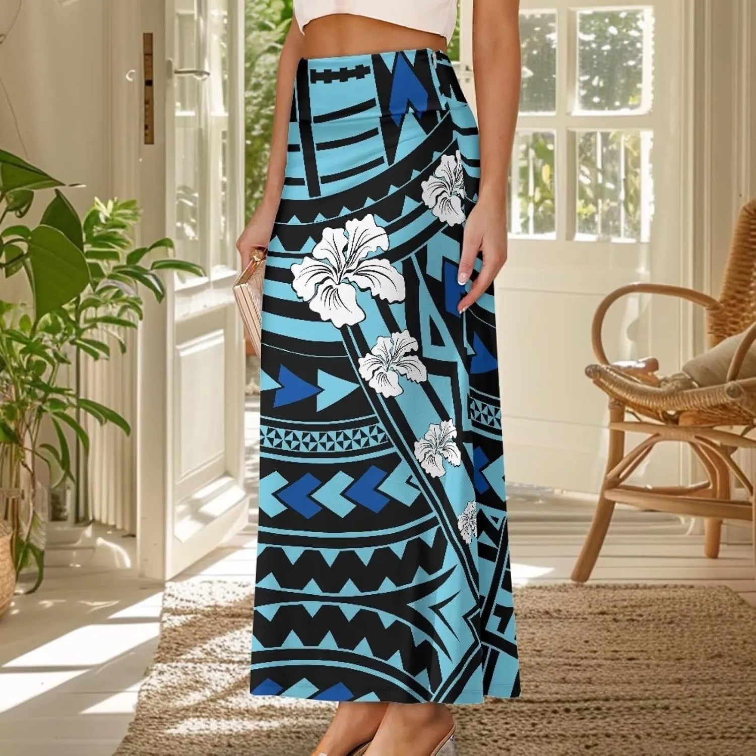 Womens Bohemian Skirts High Waist Skirt with Zipper Lightweight Soft Long Maxi Skirts Summer Fashion