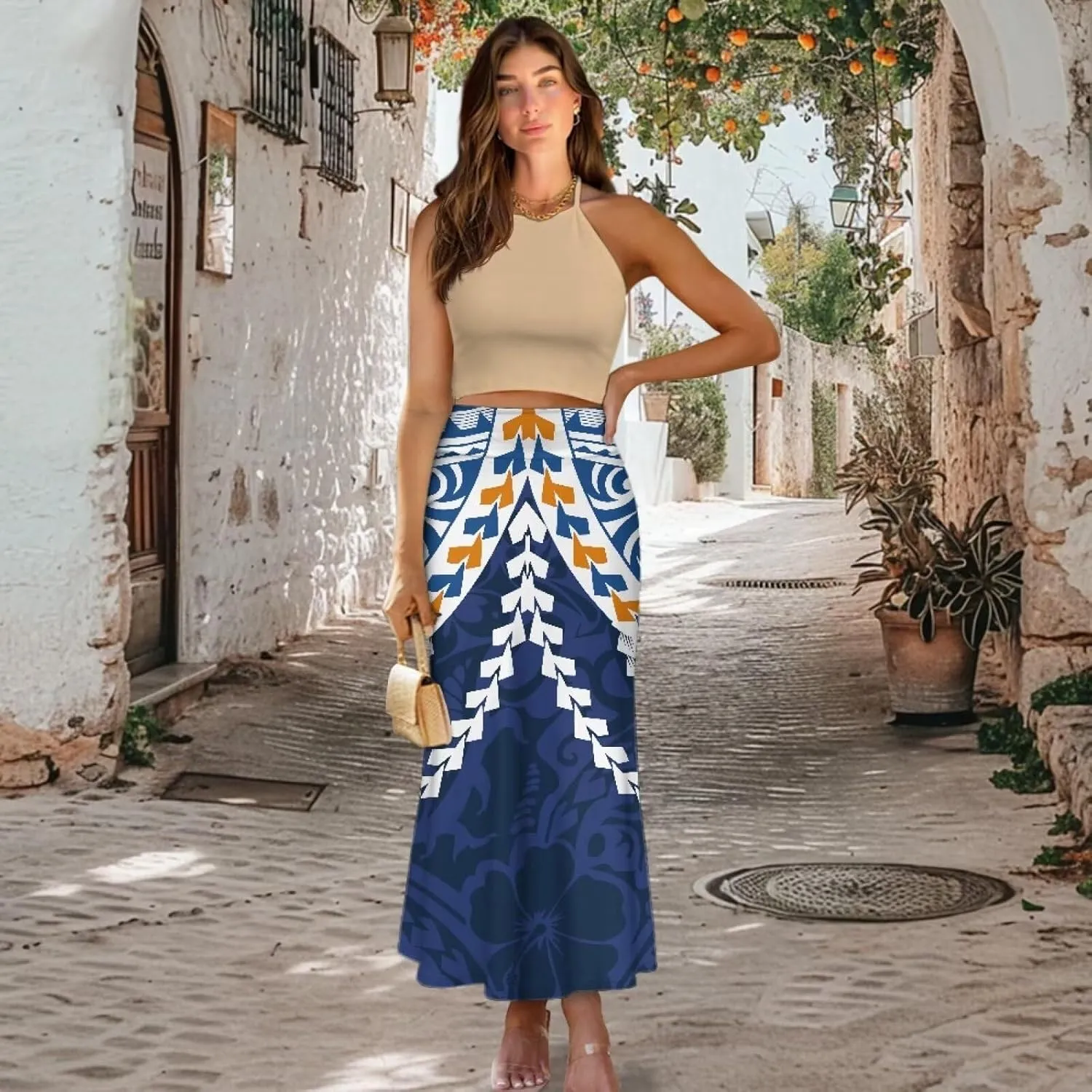 Womens Bohemian Skirts High Waist Skirt with Zipper Lightweight Soft Long Maxi Skirts Summer Fashion