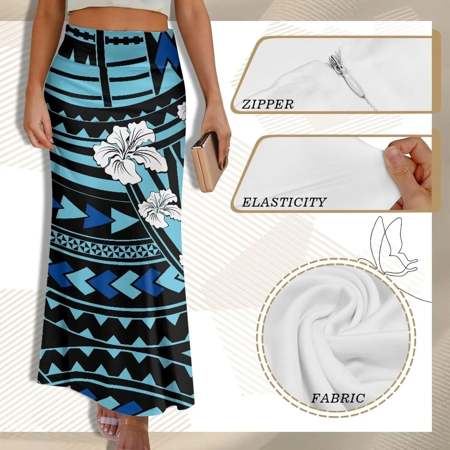 Womens Bohemian Skirts High Waist Skirt with Zipper Lightweight Soft Long Maxi Skirts Summer Fashion