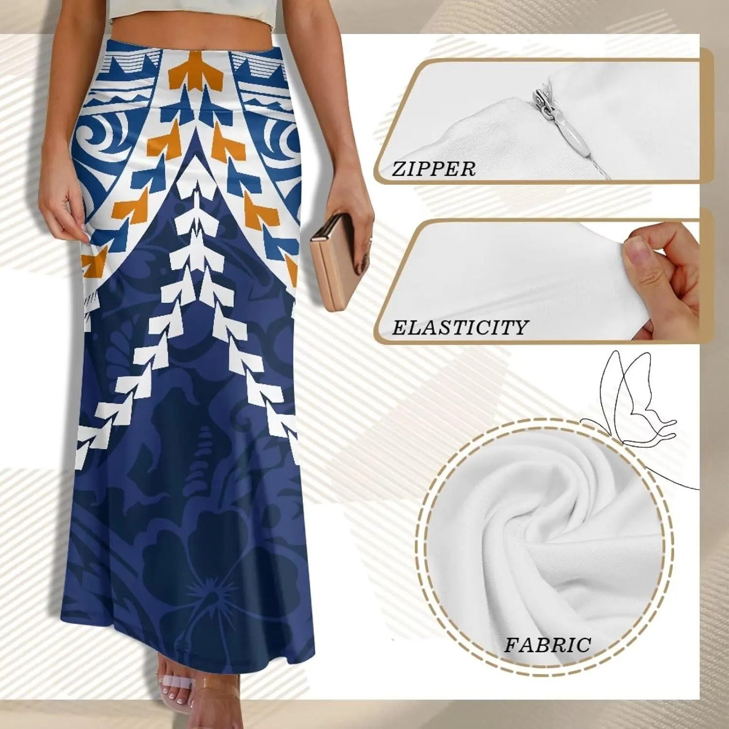 Womens Bohemian Skirts High Waist Skirt with Zipper Lightweight Soft Long Maxi Skirts Summer Fashion