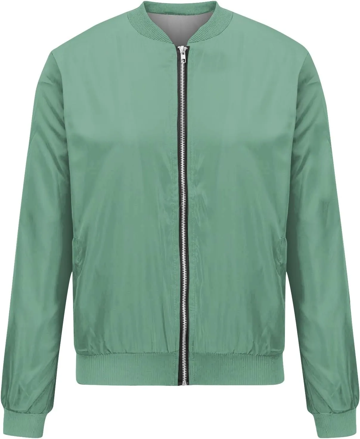 Womens Bomber Jacket Long Sleeve Casual Zipper Tops Cardigan Shirt Slim Jacket S-XXL