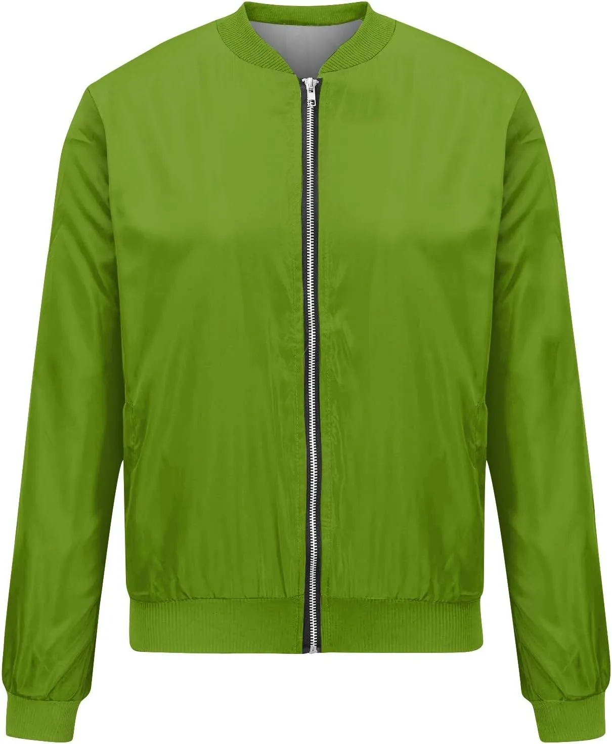 Womens Bomber Jacket Long Sleeve Casual Zipper Tops Cardigan Shirt Slim Jacket S-XXL