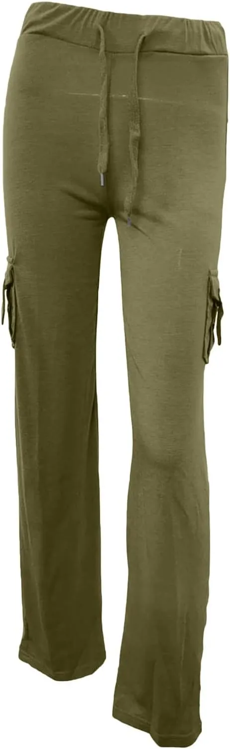 Womens Cargo Pants with Pockets Wide Leg Yoga Pants Casual High Waist Stretch Bootcut Workout Leggings Gym Sweatpants