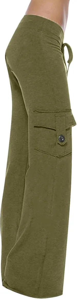Womens Cargo Pants with Pockets Wide Leg Yoga Pants Casual High Waist Stretch Bootcut Workout Leggings Gym Sweatpants