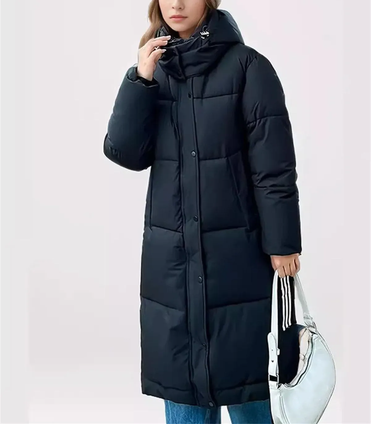 Women's Casual Hooded Straight Parka Coat Vintage Thicken Warm Cotton-Padded Jacket