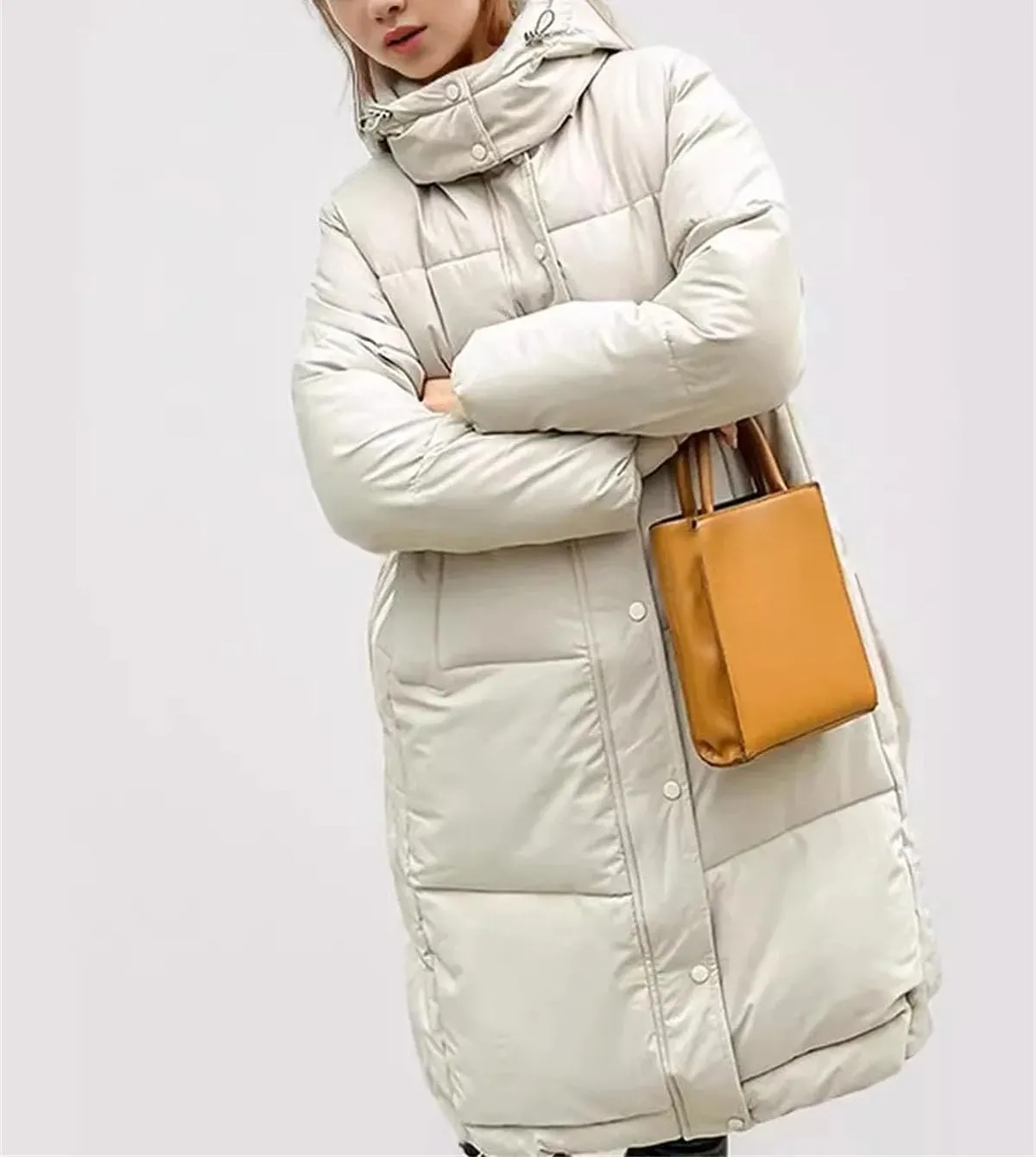 Women's Casual Hooded Straight Parka Coat Vintage Thicken Warm Cotton-Padded Jacket