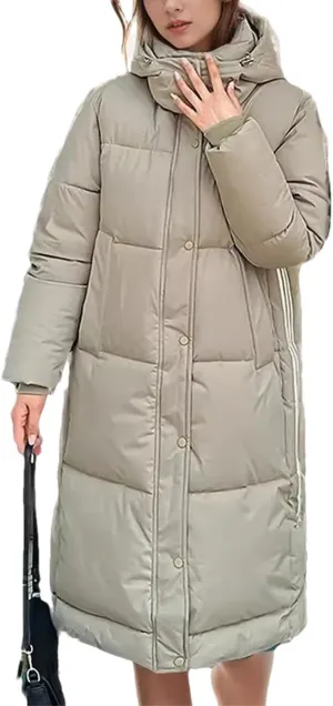 Women's Casual Hooded Straight Parka Coat Vintage Thicken Warm Cotton-Padded Jacket