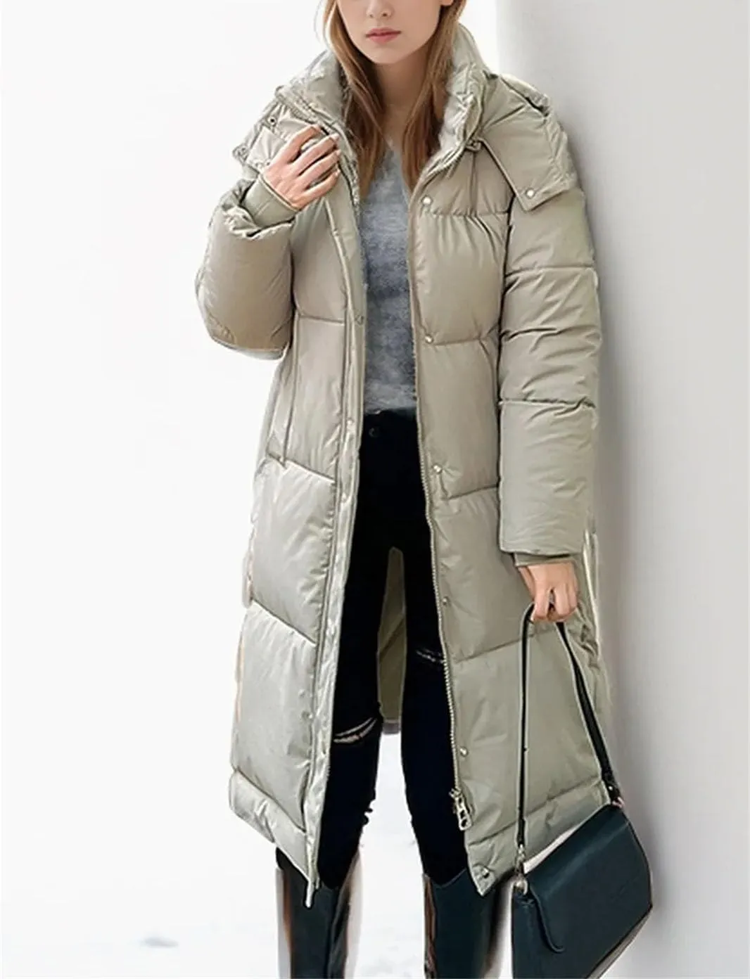 Women's Casual Hooded Straight Parka Coat Vintage Thicken Warm Cotton-Padded Jacket