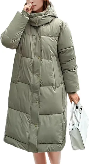 Women's Casual Hooded Straight Parka Coat Vintage Thicken Warm Cotton-Padded Jacket