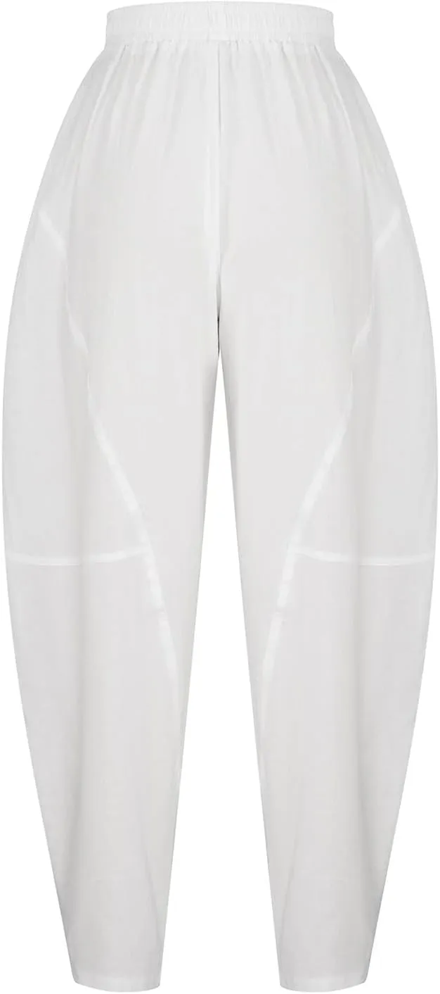 Womens Casual Linen Baggy Pants Elastic Waist Relax Fit Cotton Hippie Gypsy Harem Pant Drop Crotch Yoga Aladdin Pants